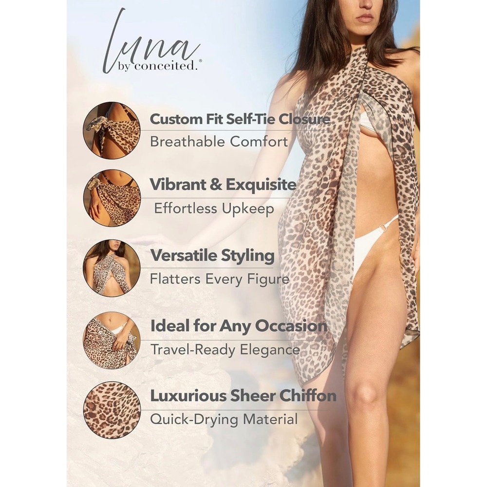 Conceited Swimwear Cover Up Sheer Chiffon Sarong Wrap‎ Skirt Beach Size 2X-3X - Picture 6 of 11